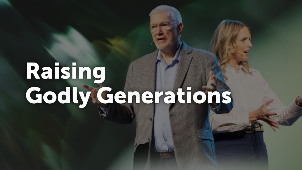 Ken Ham and Heidi St. John speaking on stage, with the title Raising Godly Generations.